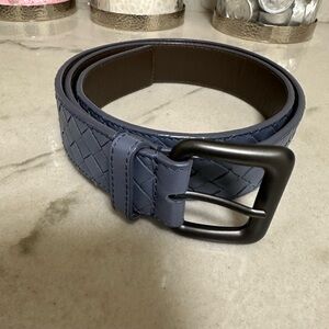Bottega Veneta Men's Blue Woven Leather Belt with Brown Interior Size 100